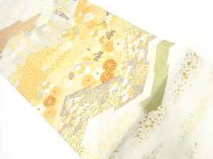 リサイクル　鴛鴦に草花・古典柄模様織出し袋帯（サービス品）